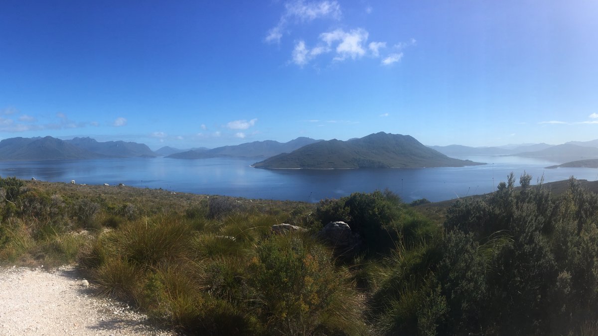 Lake Pedder, a Hydro Tasmania storage lake in Southwest National Park, viewed from Red Knoll Lookout.